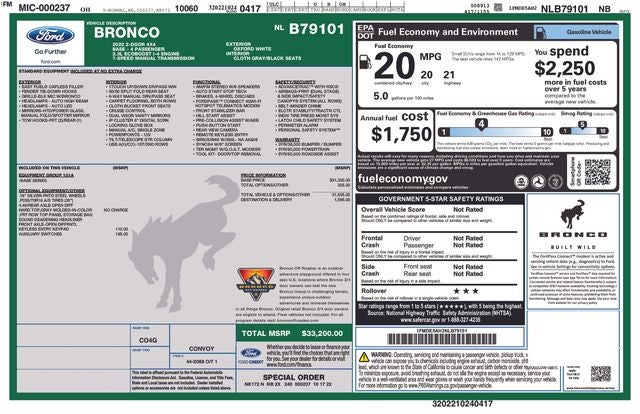 2022 Ford Bronco Base w/ Winch, Wheels, & Tires