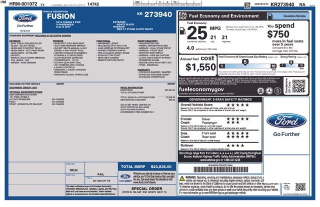 2019 Ford Fusion S